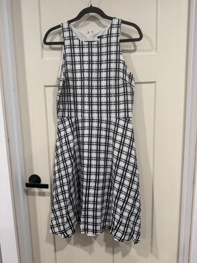 Ann Taylor Black and White Plaid Asymmetrical Dress